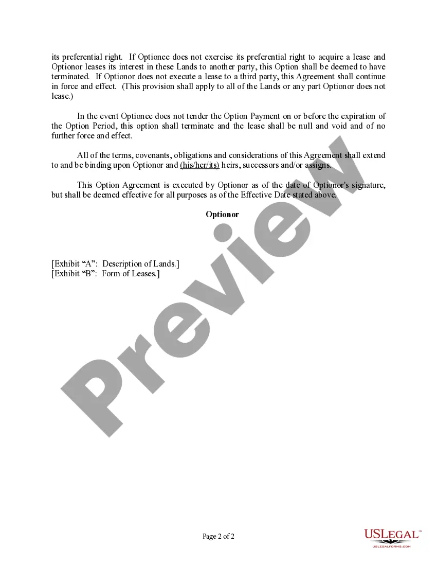 Get Option Agreement (Option to Aquire a Lease) Preview Option Agreement (Option to Aquire a Lease)