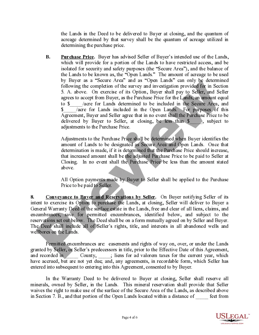 Get Option and Contract of Sale Agreement (On Lands to be Used for Gas Storage) Preview Option and Contract of Sale Agreement (On Lands to be Used for Gas Storage)