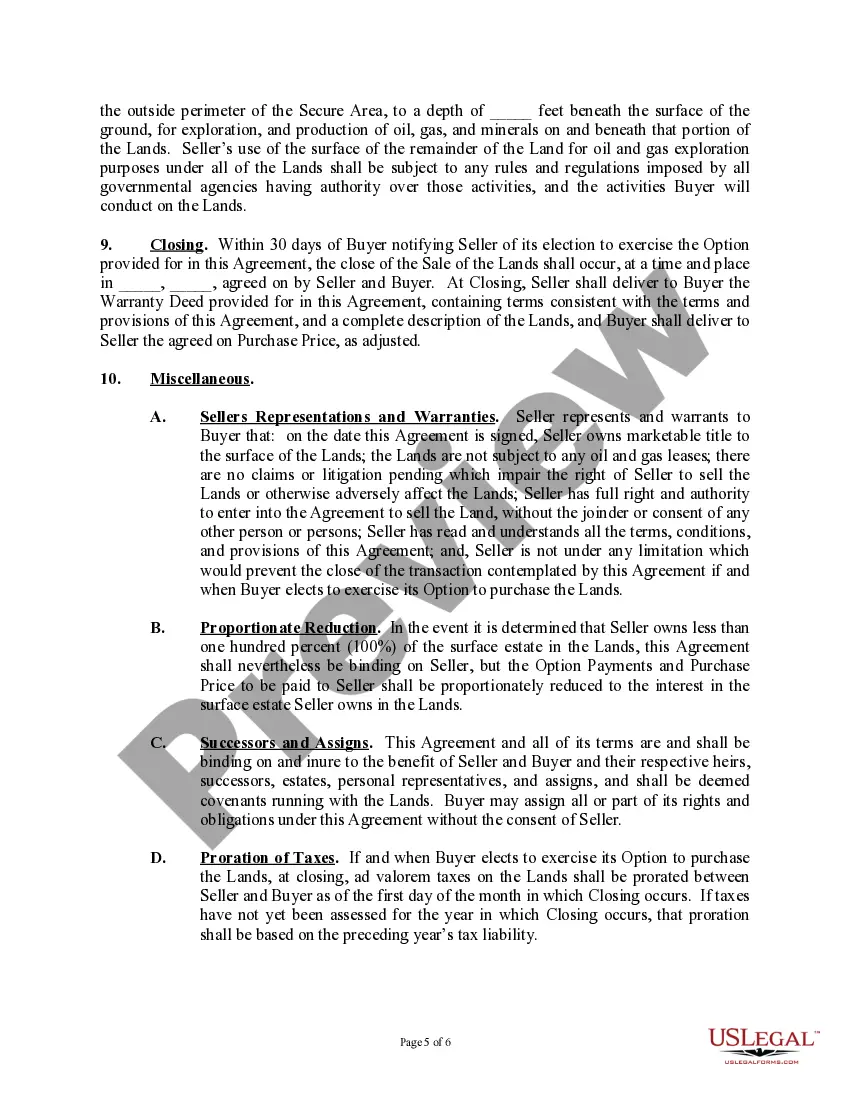 Get Option and Contract of Sale Agreement (On Lands to be Used for Gas Storage) Preview Option and Contract of Sale Agreement (On Lands to be Used for Gas Storage)