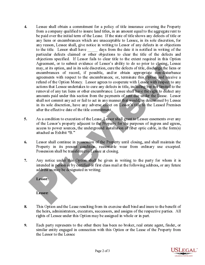 Preview Option to Lease Real Estate (For Telecommunication Purposes)