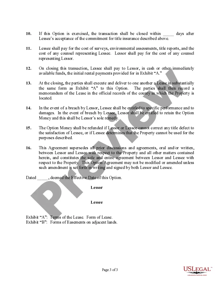 Preview Option to Lease Real Estate (For Telecommunication Purposes)