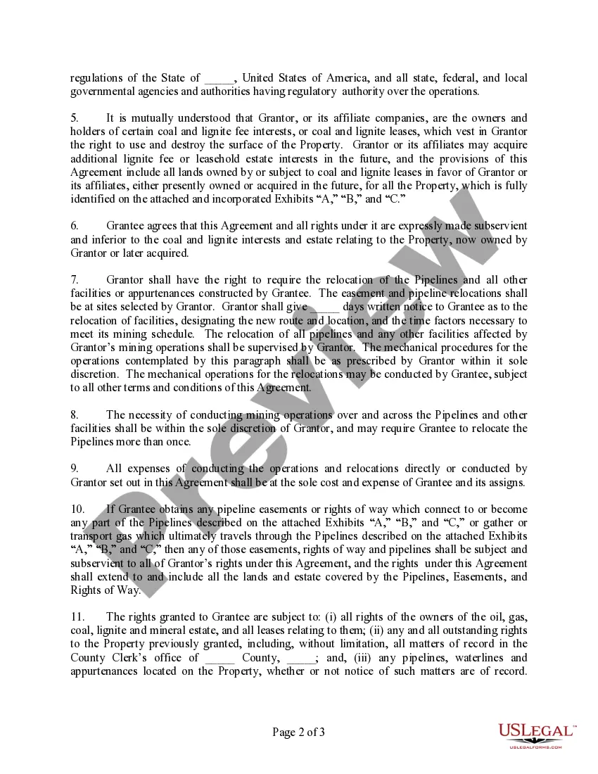 Get Pipeline Easement and Accommodation Agreement (For Gas Pipelines on Land in Which Grantor Reserves Coal Rights) Preview Pipeline Easement and Accommodation Agreement (For Gas Pipelines on Land in Which Grantor Reserves Coal Rights)