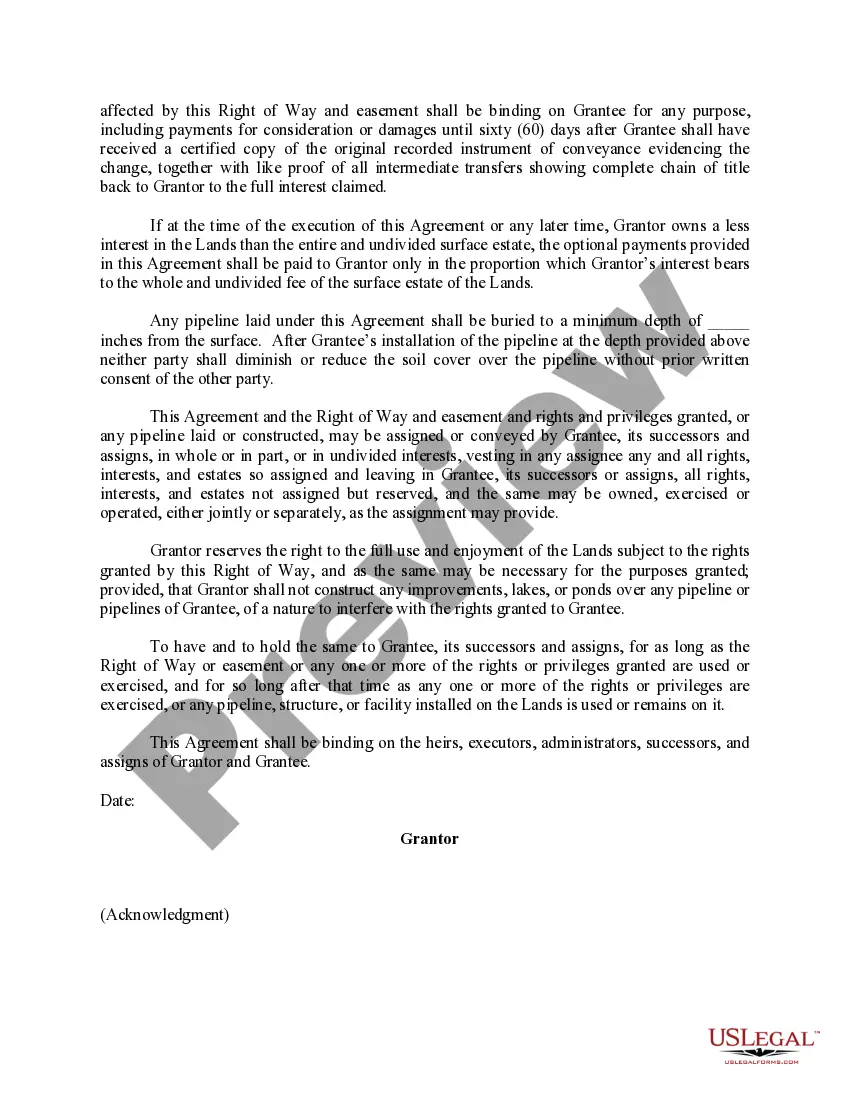 Get Pipeline Right of Way Agreement Preview Pipeline Right of Way Agreement