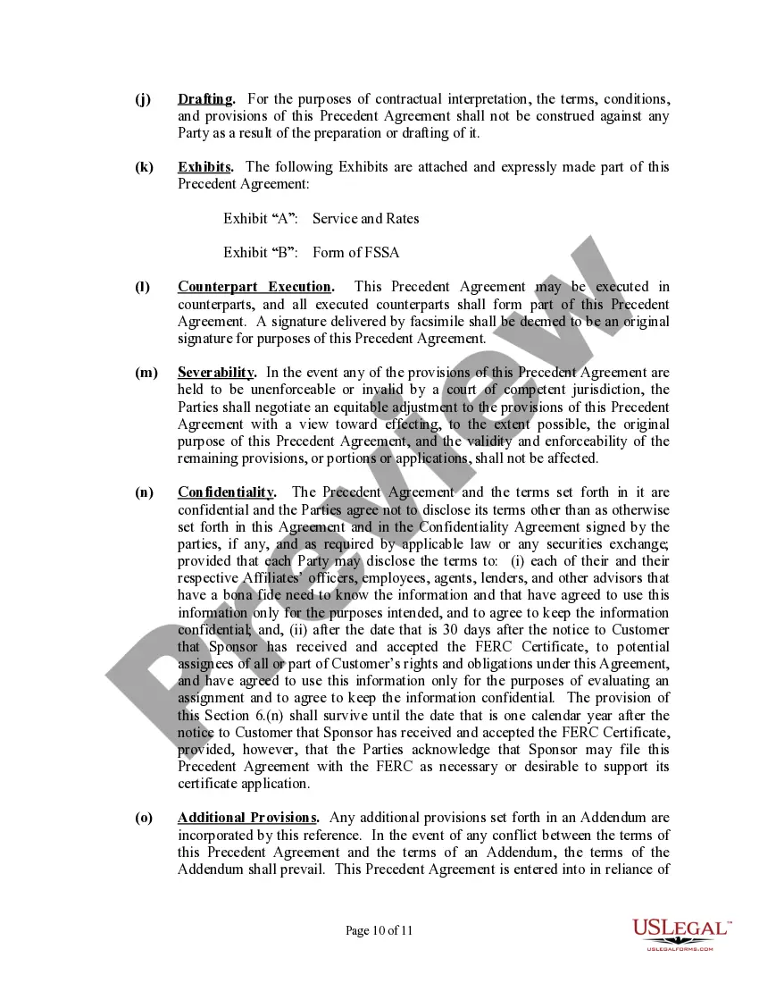 Get Precedent Agreement for Firm Natural Gas Storage Service Preview Precedent Agreement for Firm Natural Gas Storage Service