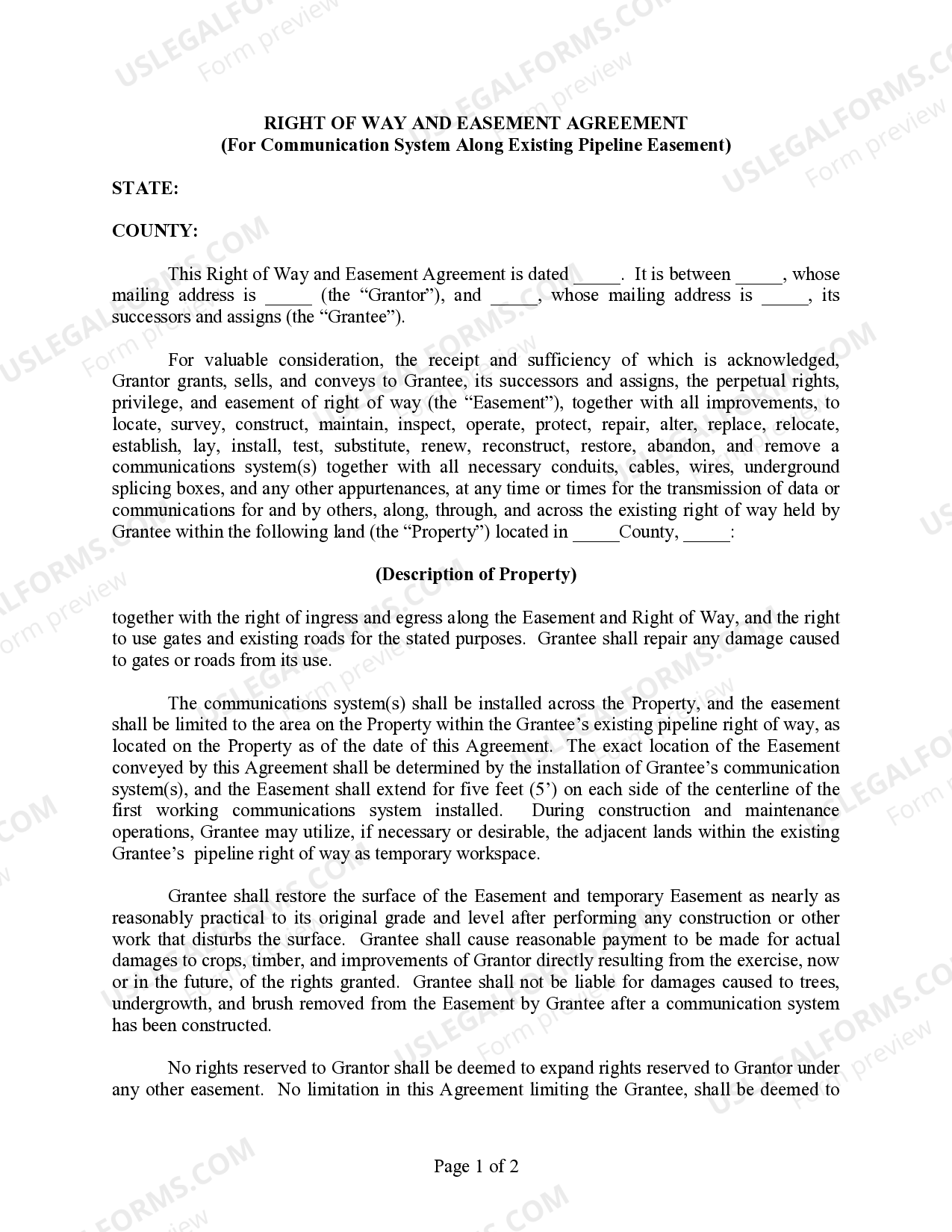 Fulton Right of Way and Easement Agreement (For Communication