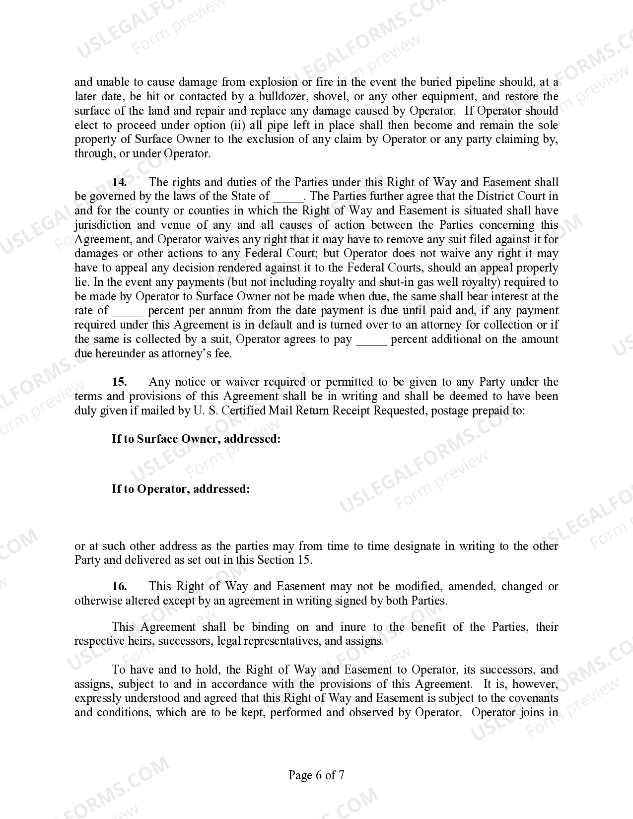 Right of Way and Easement Agreement (Oil and Gas Pipeline) - Right Of ...