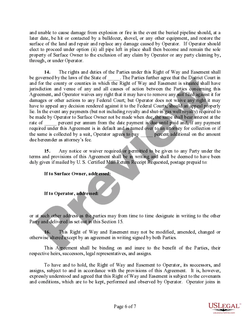 Get Right of Way and Easement Agreement (Oil and Gas Pipeline) Preview Right of Way and Easement Agreement (Oil and Gas Pipeline)