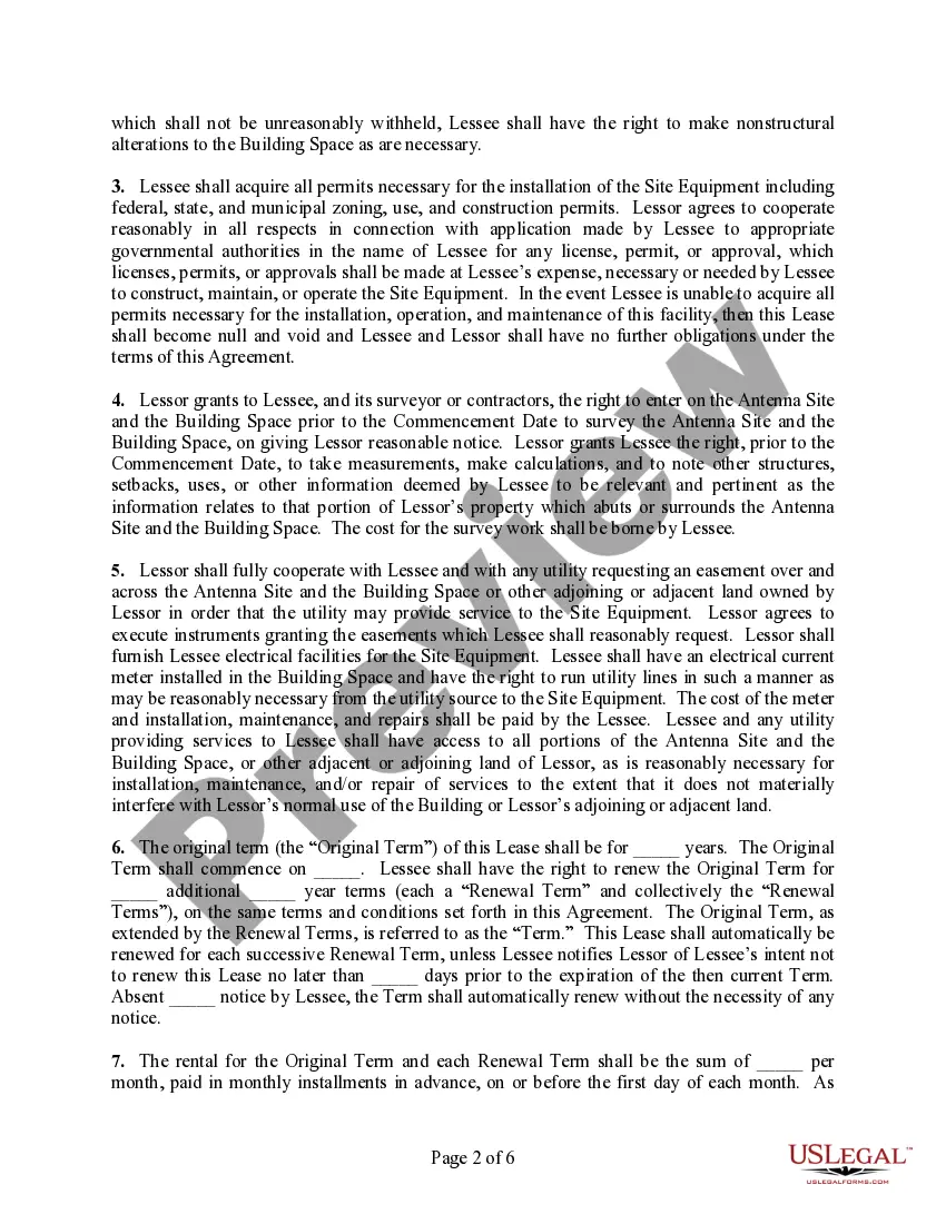 Preview Roof Top Lease Agreement (For Antenna Site)