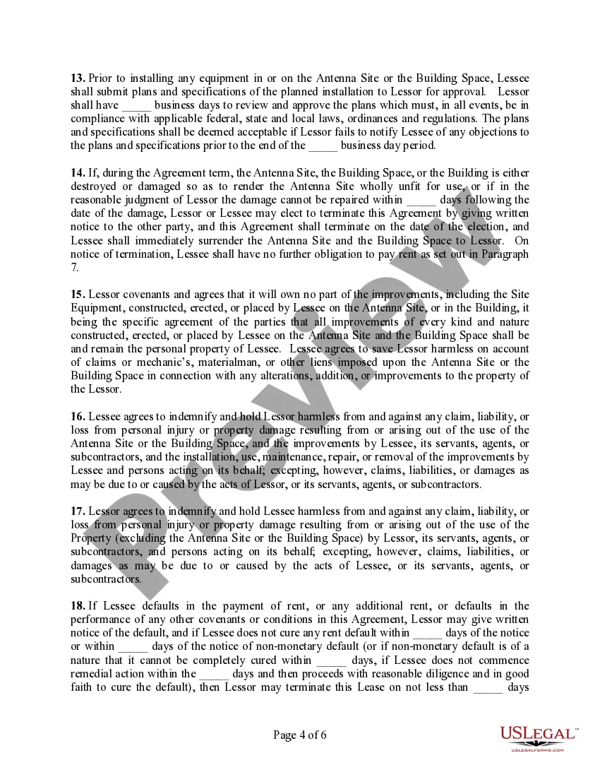 Preview Roof Top Lease Agreement (For Antenna Site)