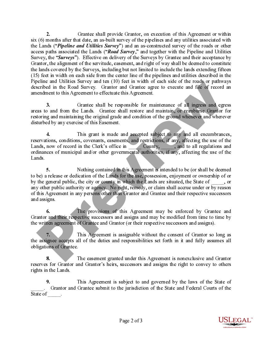 King Washington Servitude and Easement Agreement (For Pipelines and