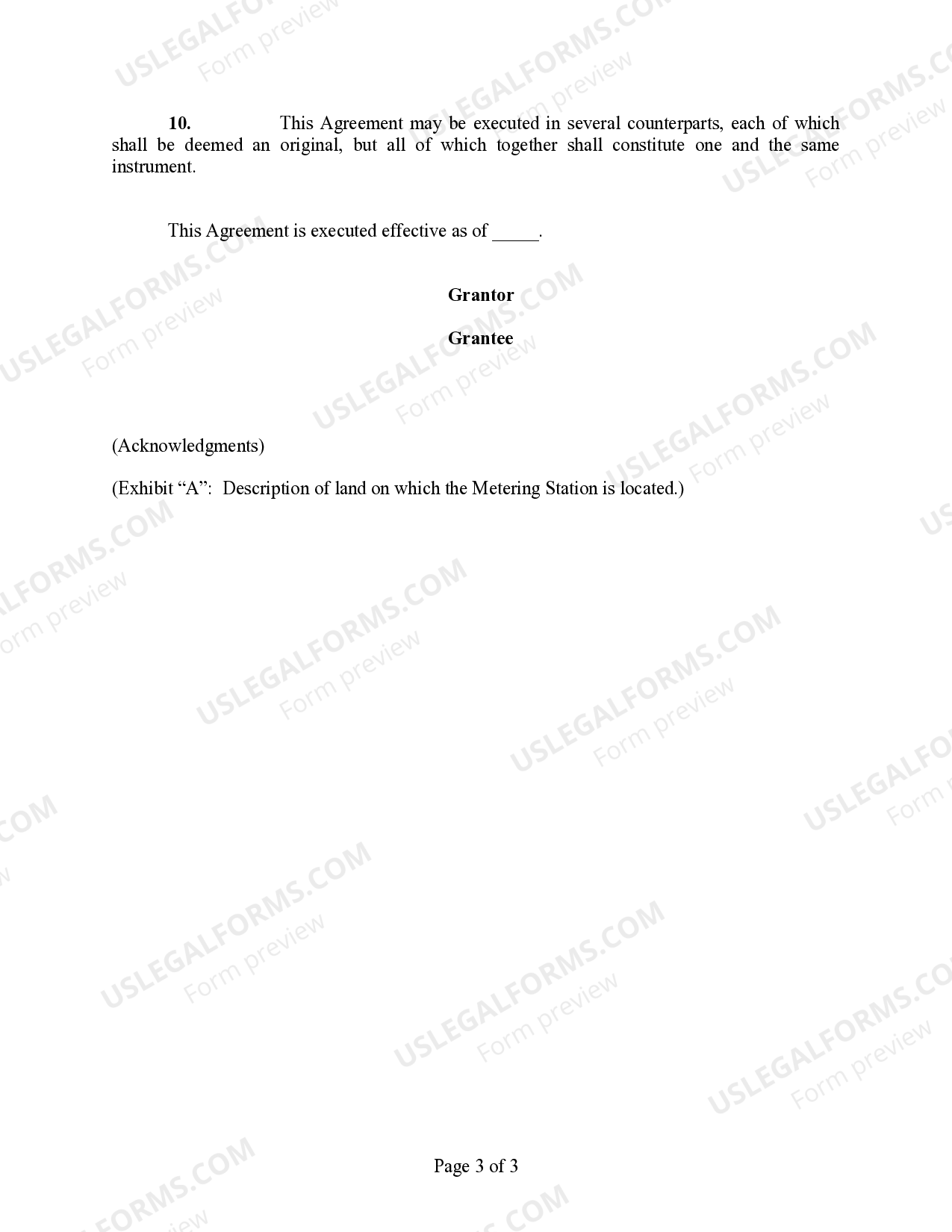 Houston Texas Servitude and Easement Agreement (For Pipelines and