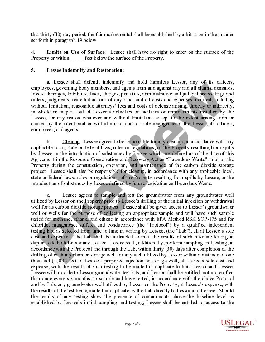 Get Subsurface Underground Carbon Dioxide Storage Lease and Agreement (with Landowner, Long Form) Preview Subsurface Underground Carbon Dioxide Storage Lease and Agreement (with Landowner, Long Form)