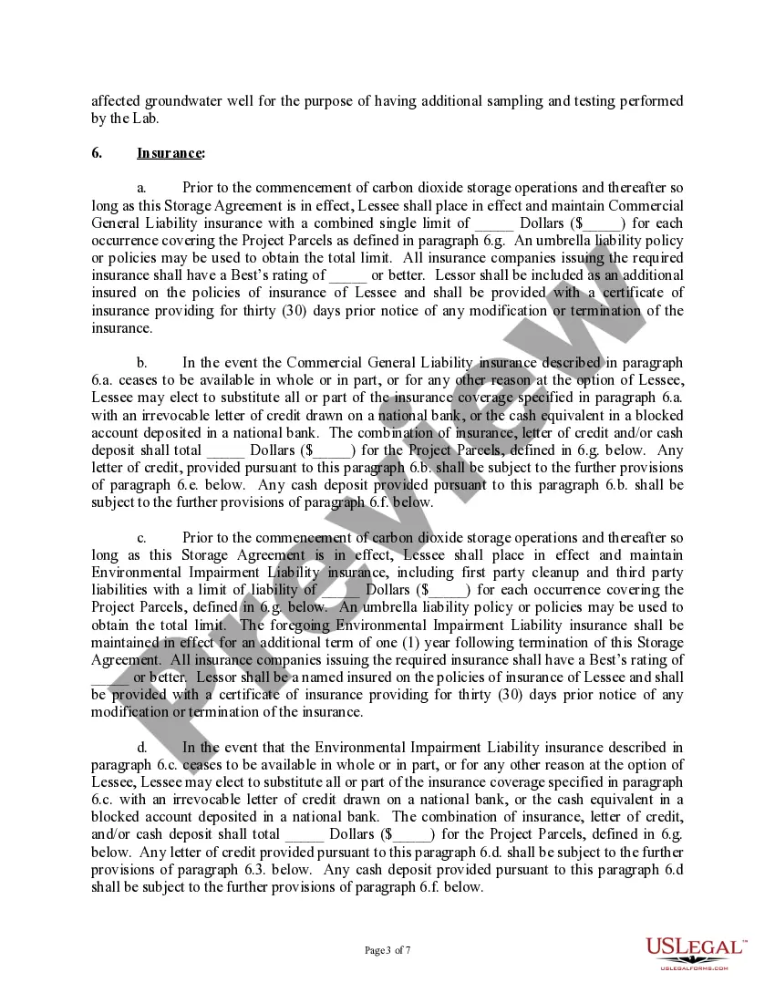 Get Subsurface Underground Carbon Dioxide Storage Lease and Agreement (with Landowner, Long Form) Preview Subsurface Underground Carbon Dioxide Storage Lease and Agreement (with Landowner, Long Form)