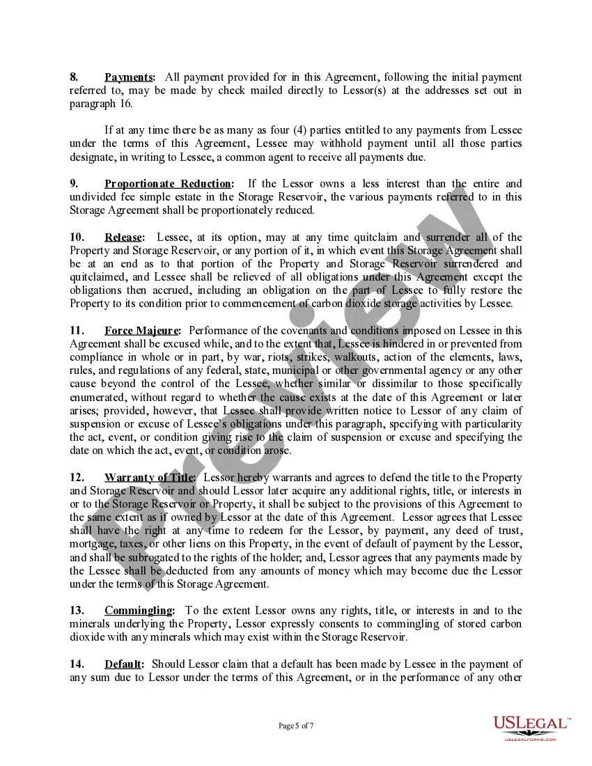Get Subsurface Underground Carbon Dioxide Storage Lease and Agreement (with Landowner, Long Form) Preview Subsurface Underground Carbon Dioxide Storage Lease and Agreement (with Landowner, Long Form)