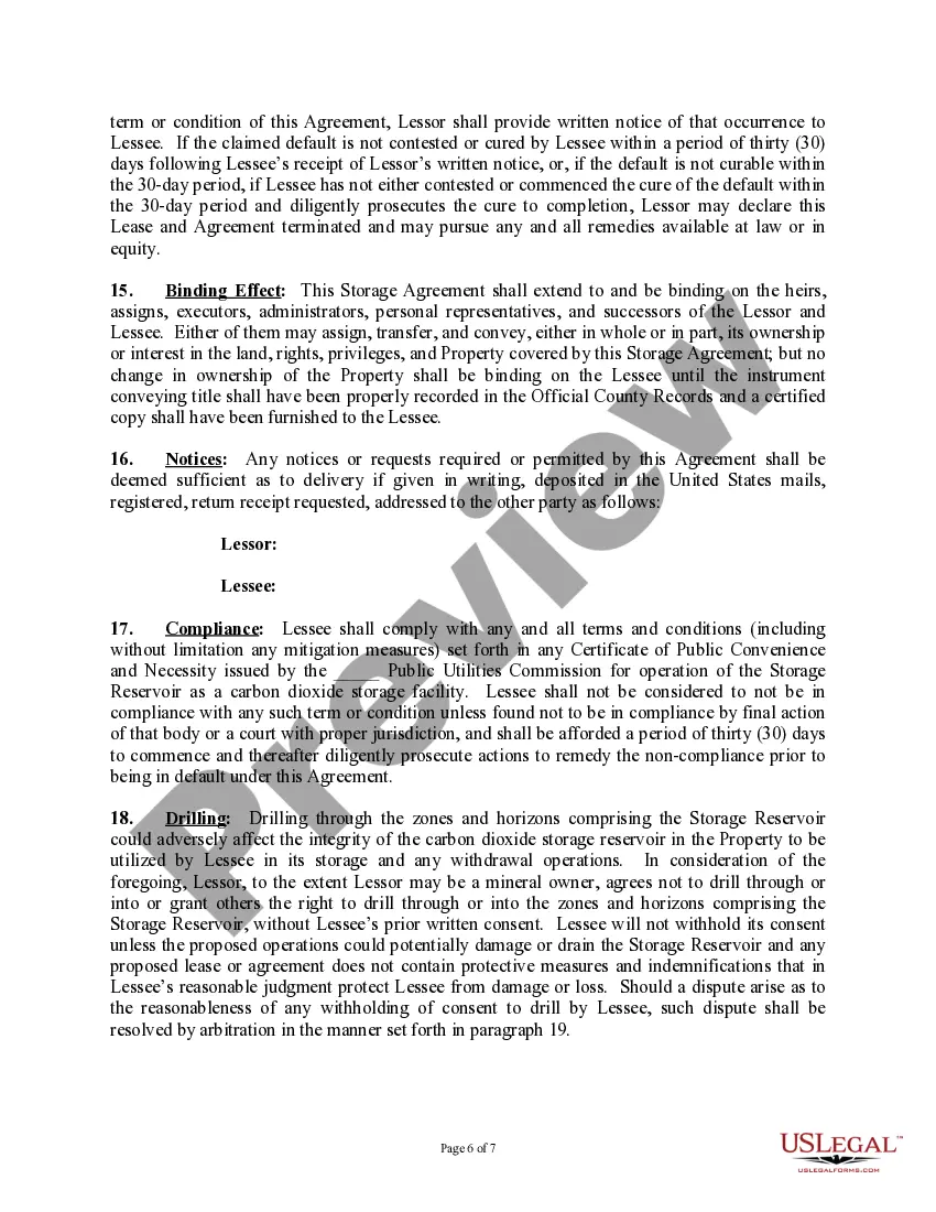 Get Subsurface Underground Carbon Dioxide Storage Lease and Agreement (with Landowner, Long Form) Preview Subsurface Underground Carbon Dioxide Storage Lease and Agreement (with Landowner, Long Form)