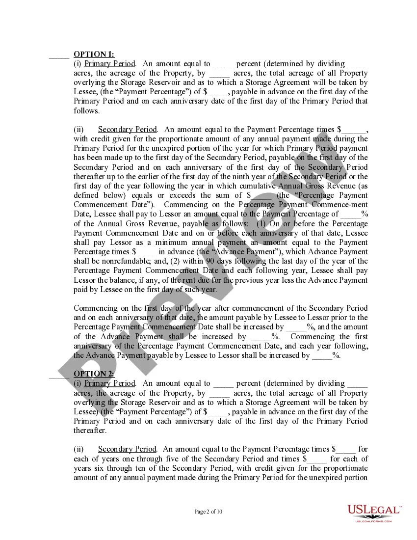 Get Subsurface Underground Gas Storage Lease and Agreement (With Landowner; Long Form) Preview Subsurface Underground Gas Storage Lease and Agreement (With Landowner; Long Form)