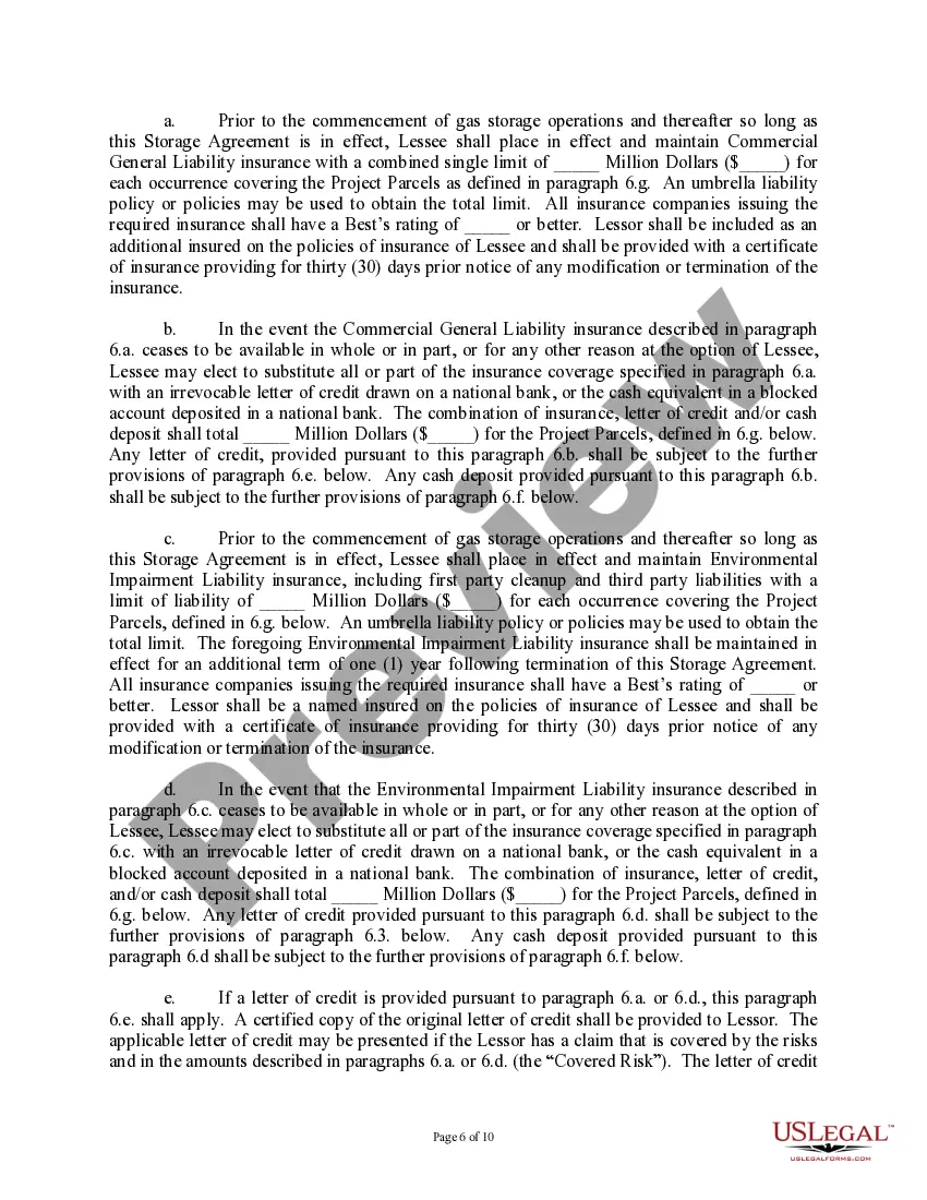 Get Subsurface Underground Gas Storage Lease and Agreement (With Landowner; Long Form) Preview Subsurface Underground Gas Storage Lease and Agreement (With Landowner; Long Form)