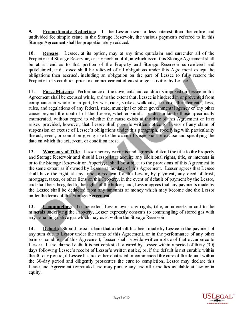 Get Subsurface Underground Gas Storage Lease and Agreement (With Landowner; Long Form) Preview Subsurface Underground Gas Storage Lease and Agreement (With Landowner; Long Form)