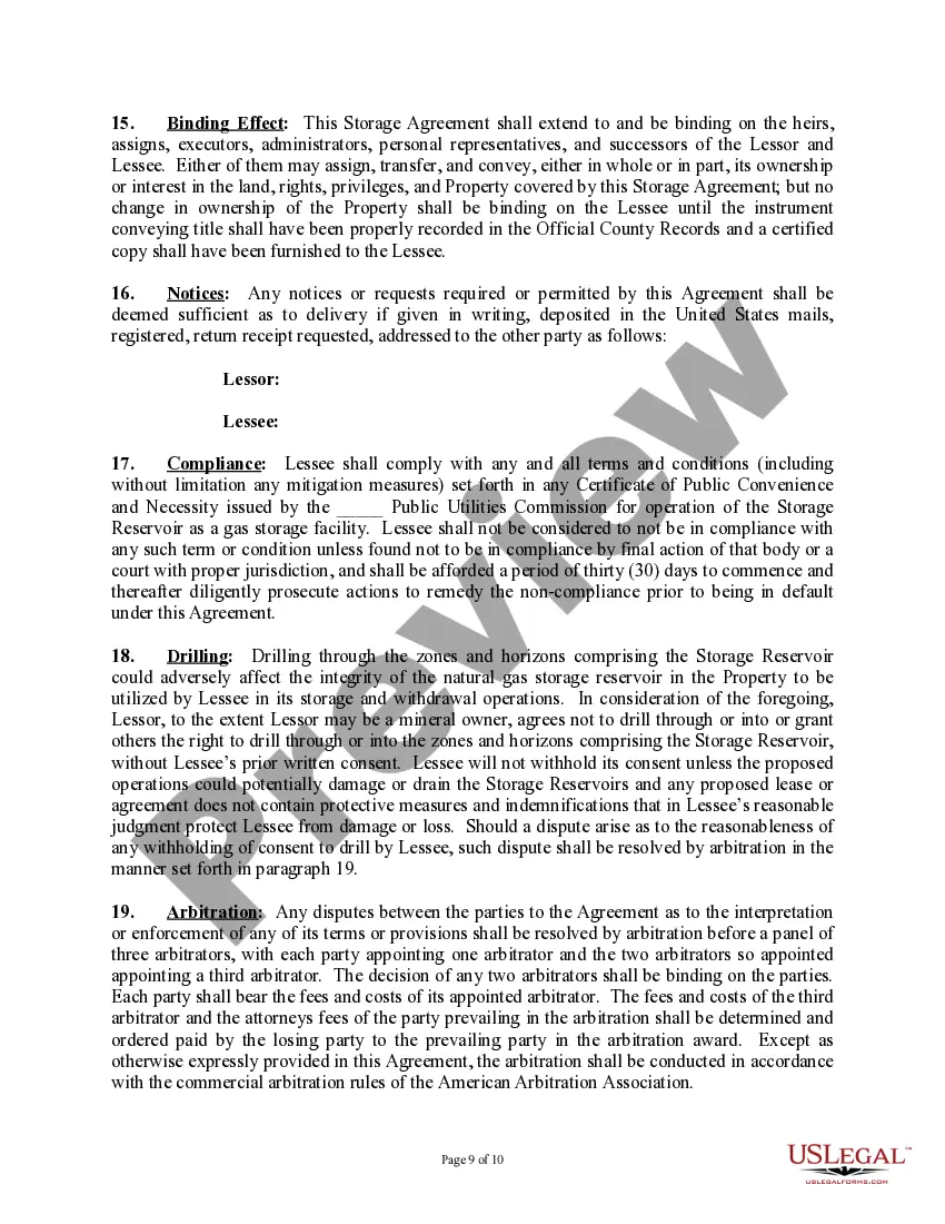 Get Subsurface Underground Gas Storage Lease and Agreement (With Landowner; Long Form) Preview Subsurface Underground Gas Storage Lease and Agreement (With Landowner; Long Form)