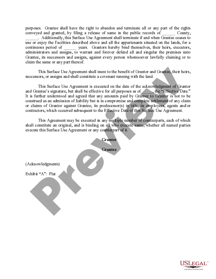 Get Surface Use Agreement (Oil and Gas Operations) Preview Surface Use Agreement (Oil and Gas Operations)