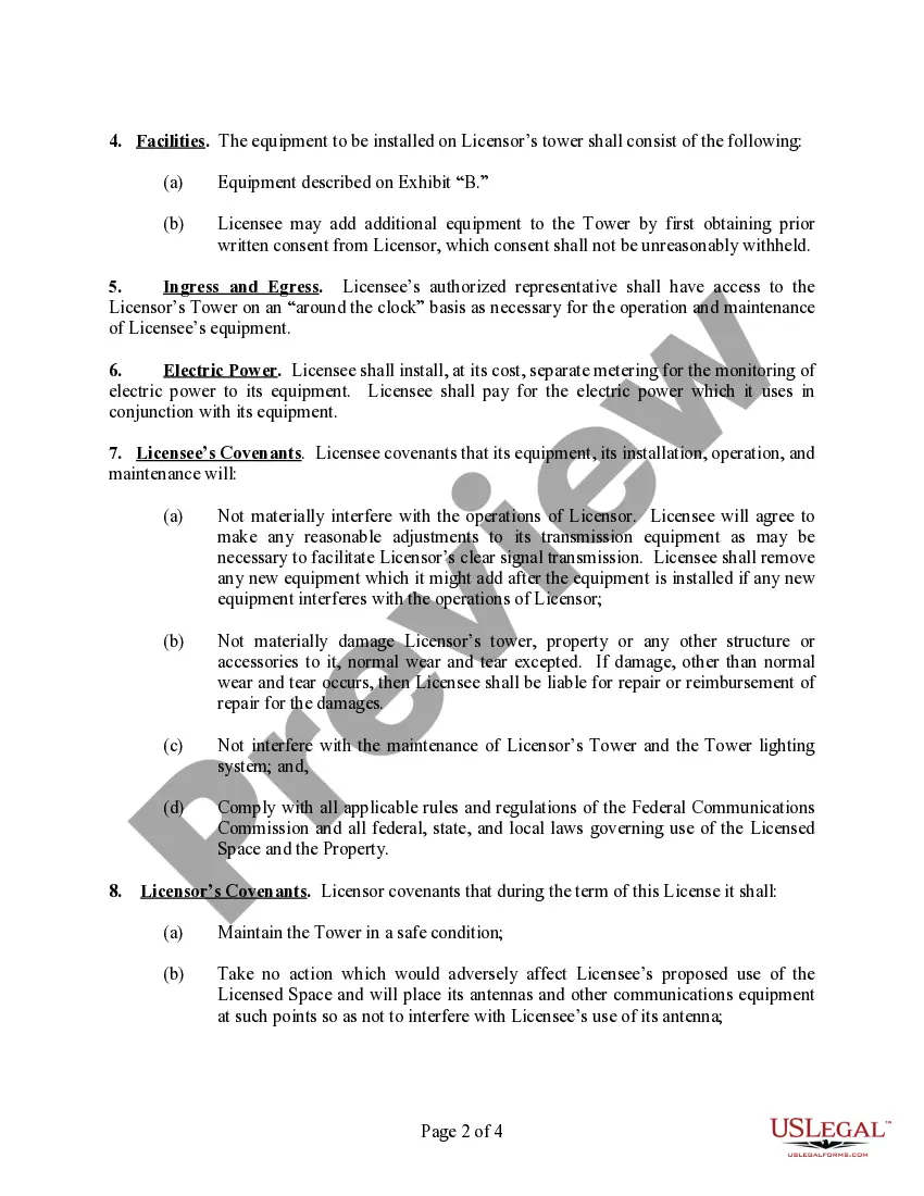 Preview Tower License Agreement (To Place Antenna on Existing Tower)