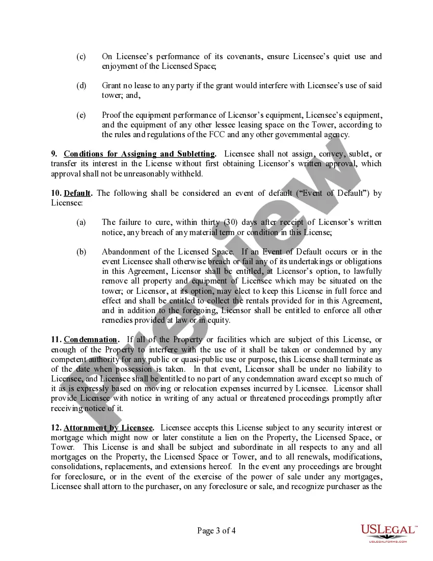 Preview Tower License Agreement (To Place Antenna on Existing Tower)