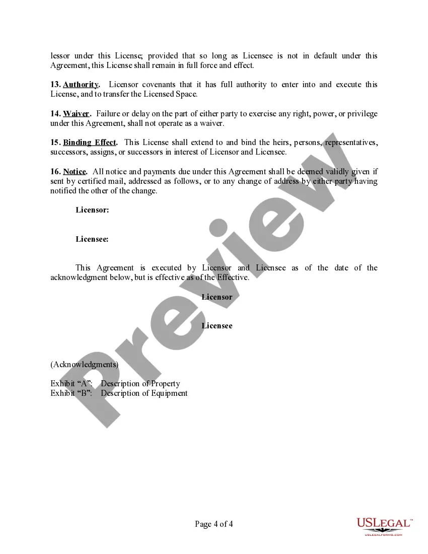 Preview Tower License Agreement (To Place Antenna on Existing Tower)