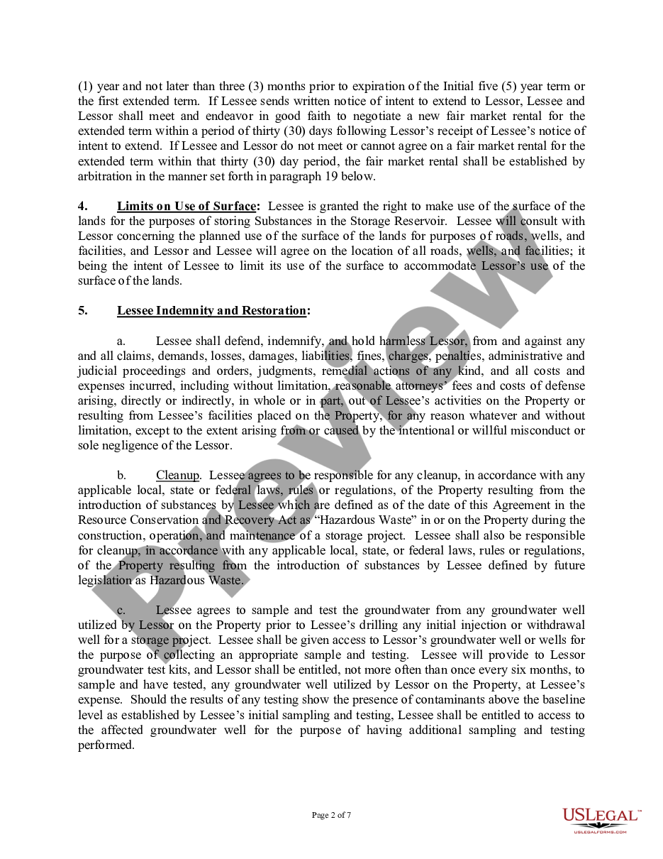 page 1 Underground Storage Lease and Agreement (From Surface Owner with Mineral Interest) preview