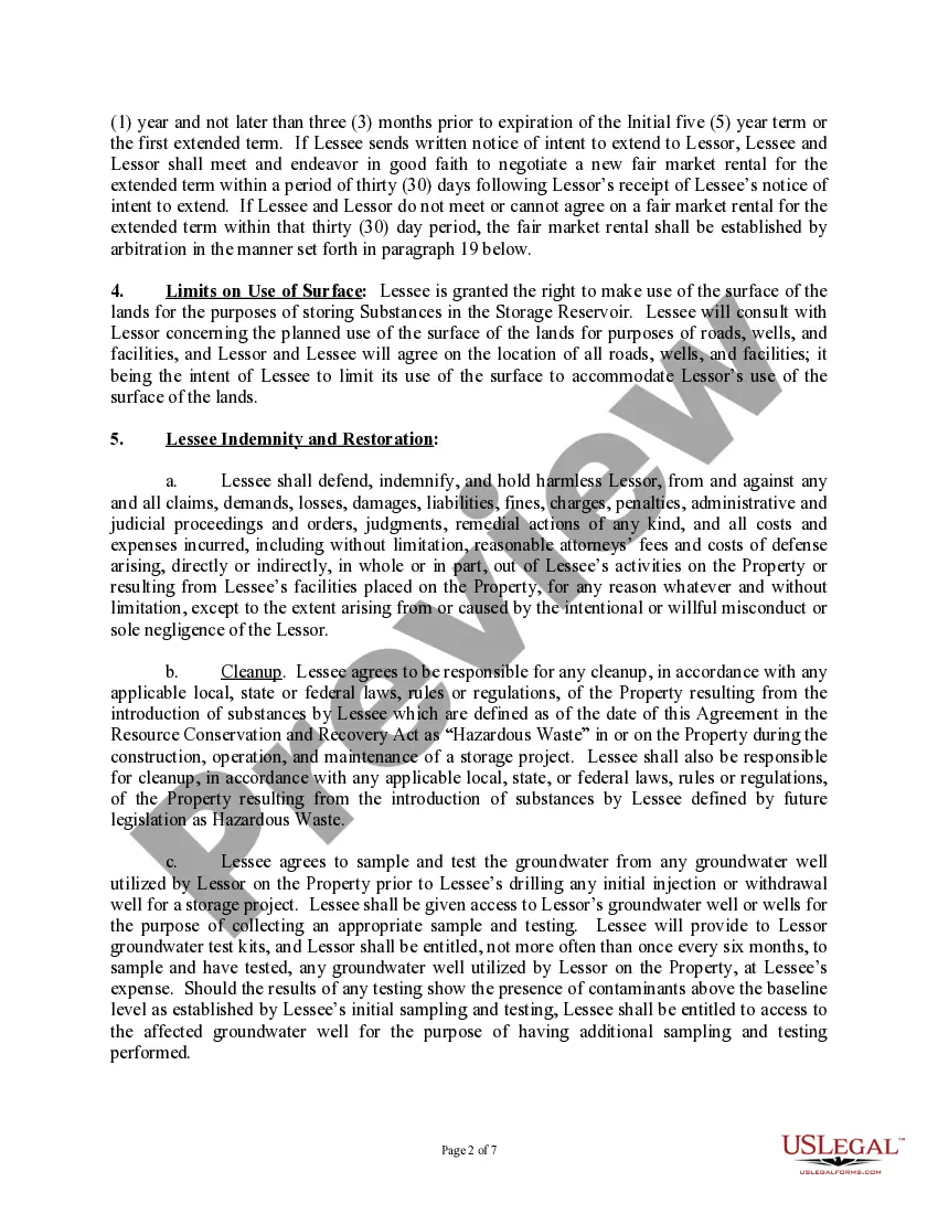 Get Underground Storage Lease and Agreement (From Surface Owner with Mineral Interest) Preview Underground Storage Lease and Agreement (From Surface Owner with Mineral Interest)