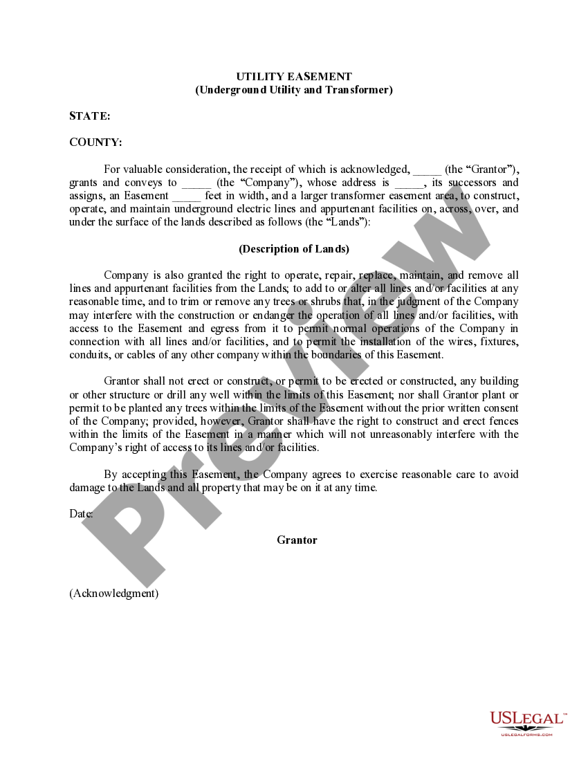Underground Utility Easement Form For Utilities US Legal Forms
