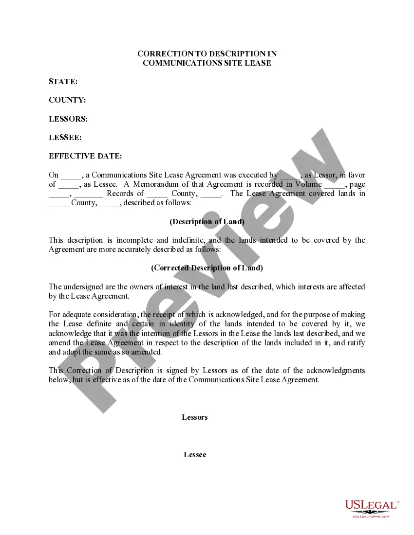Preview Correction to Description in Communications Site Lease