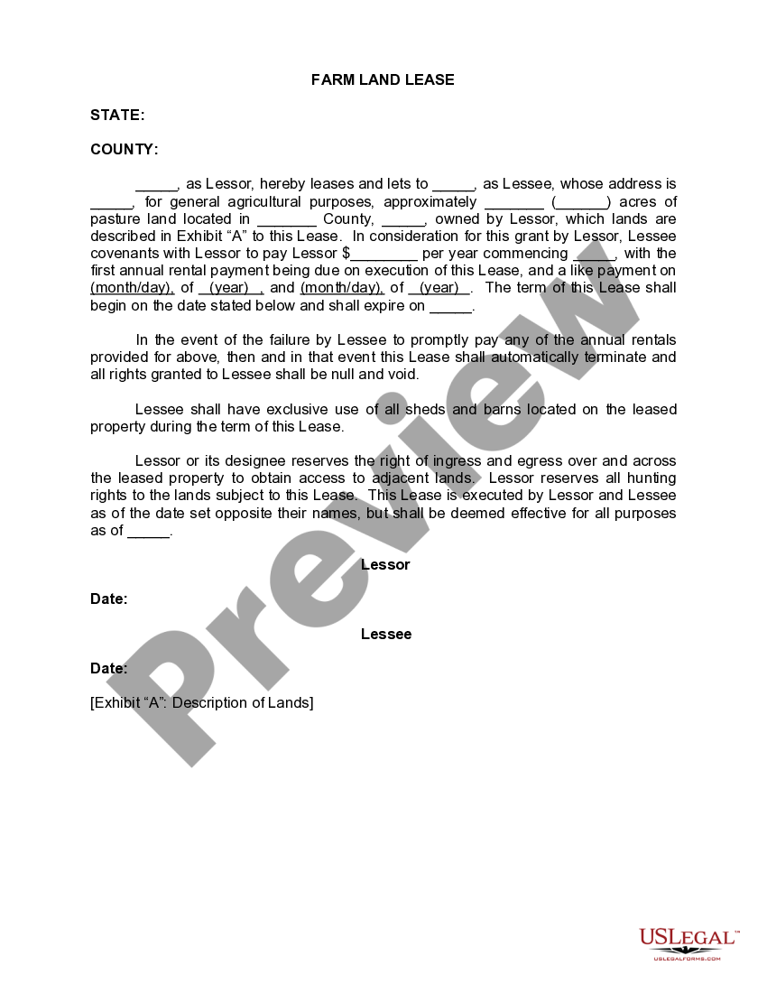 Farm Land Lease US Legal Forms Farm Land Lease US Legal Forms