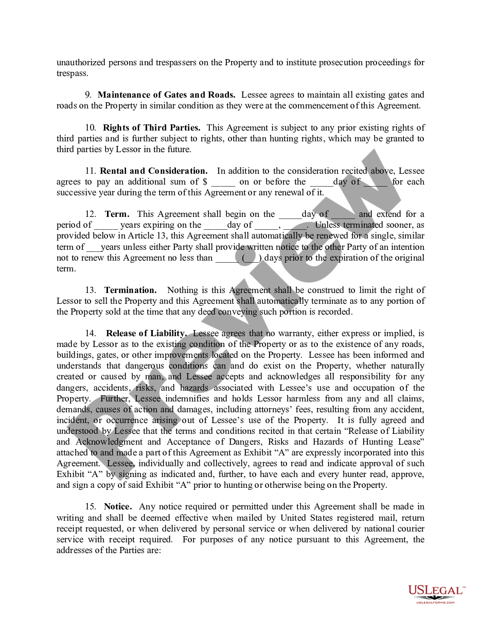 page 1 Hunting Lease Agreement - Land preview