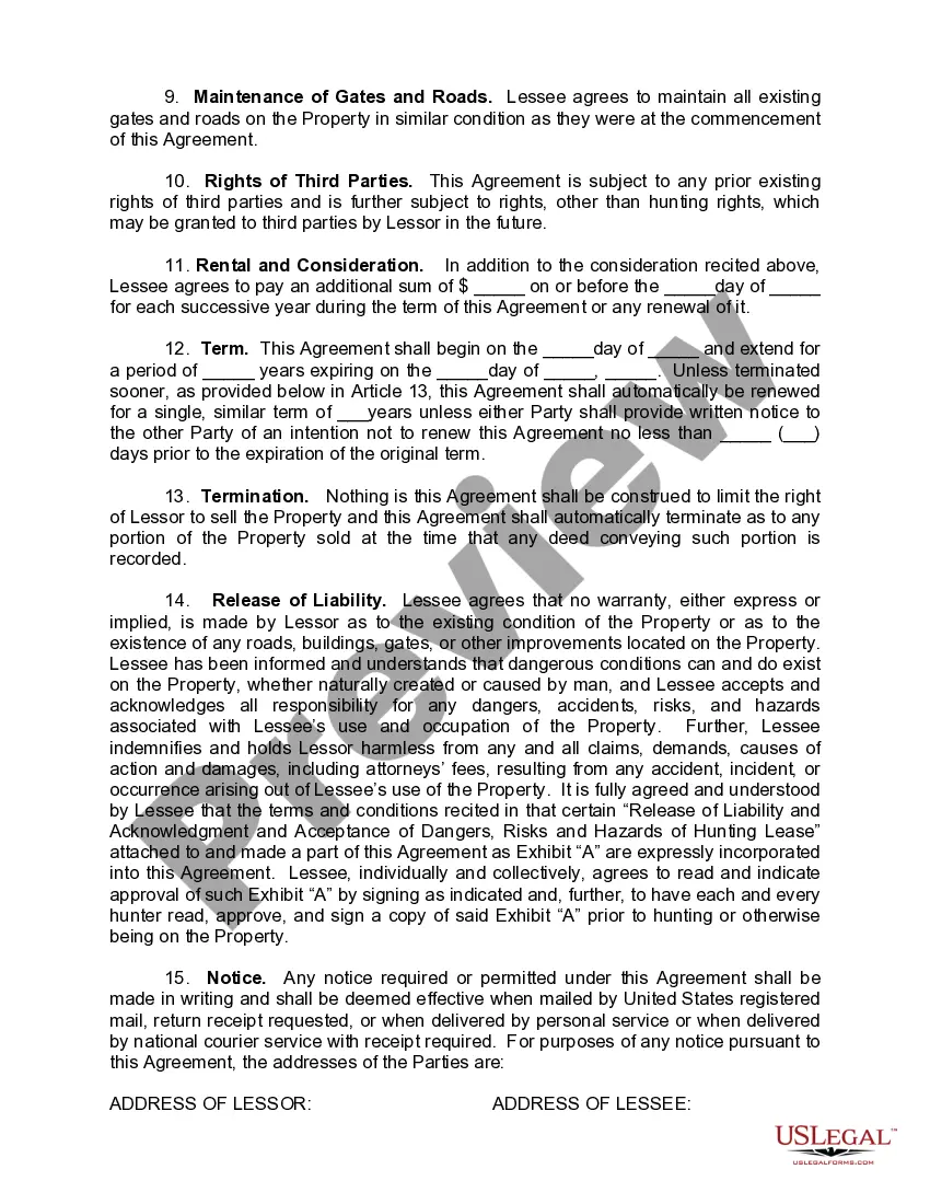 Preview Hunting Lease Agreement - Land