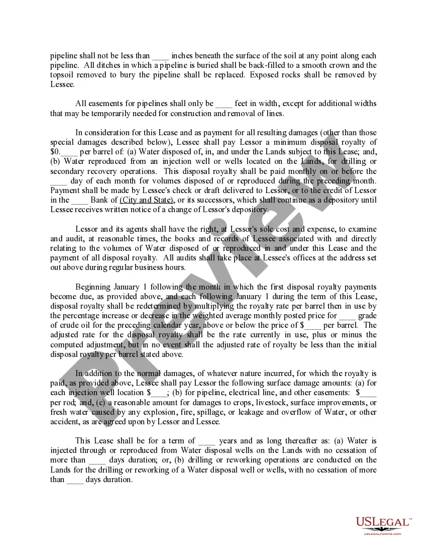 Preview Nonexclusive Salt Water Disposal Lease Between Surface Owner and Operator