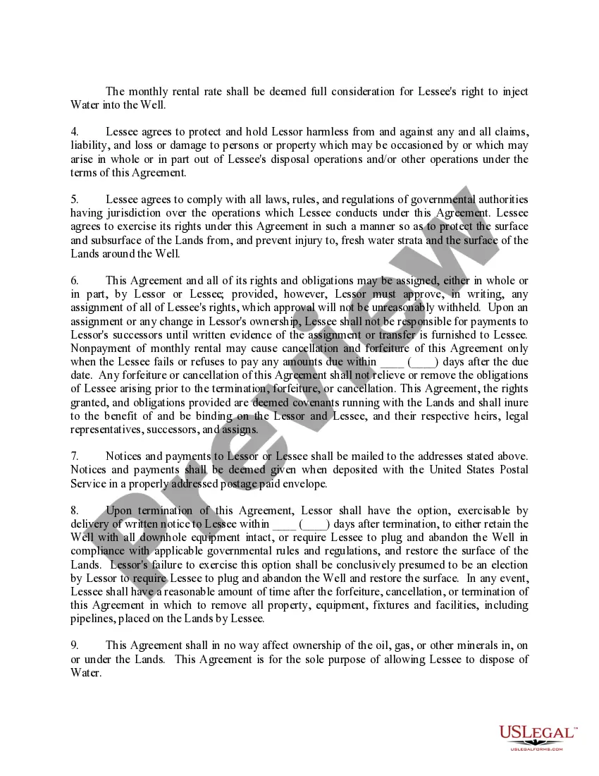 Get Salt Water Disposal Agreement Using Existing Well Preview Salt Water Disposal Agreement Using Existing Well