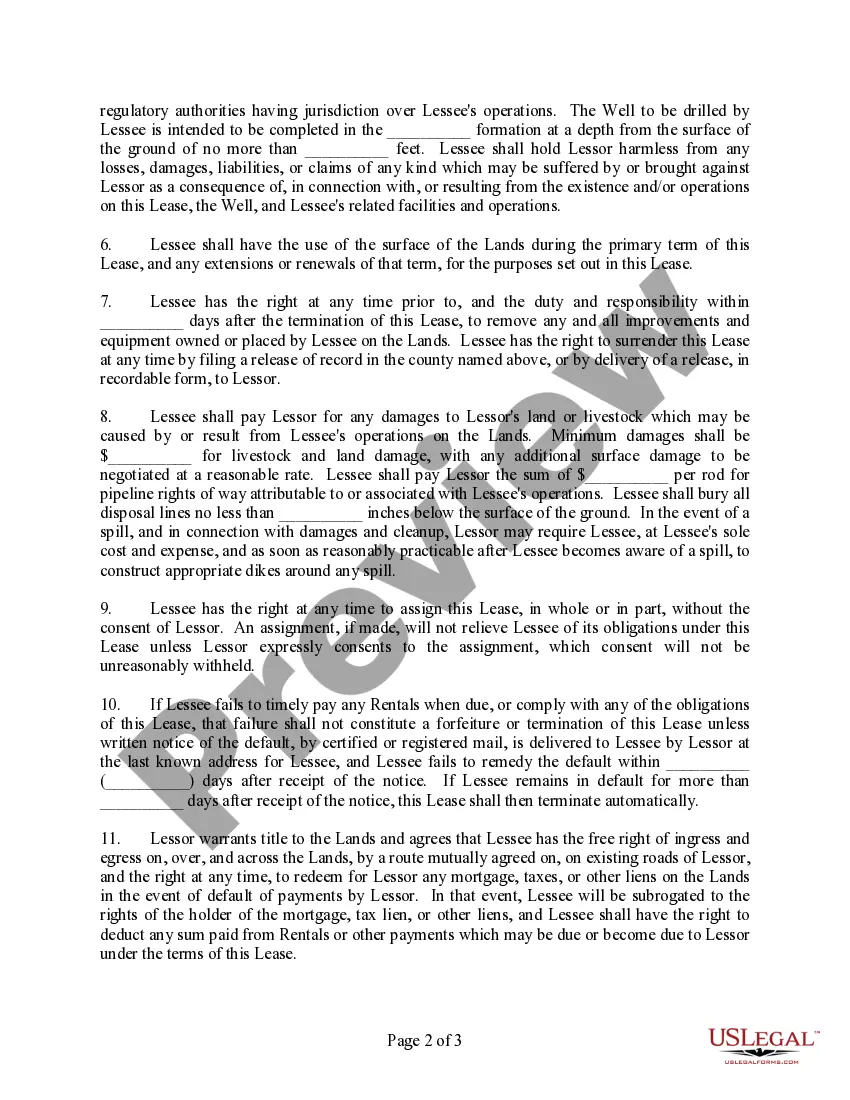 Get Surface and Salt Water Disposal Lease Well to Be Drilled by Lessee For Disposal of Water Produced by Others Preview Surface and Salt Water Disposal Lease Well to Be Drilled by Lessee For Disposal of Water Produced by Others