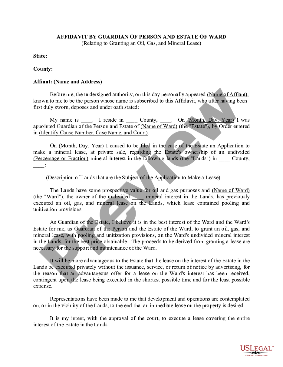 page 0 Affidavit by Guardian of Person and Estate of Ward Relating to Granting An Oil, Gas, and Mineral Lease preview