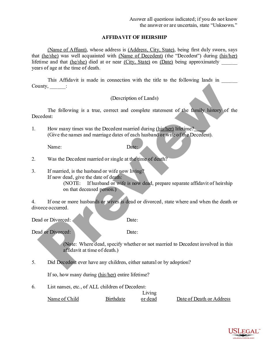 page 0 Affidavit of Heirship for Small Estates preview