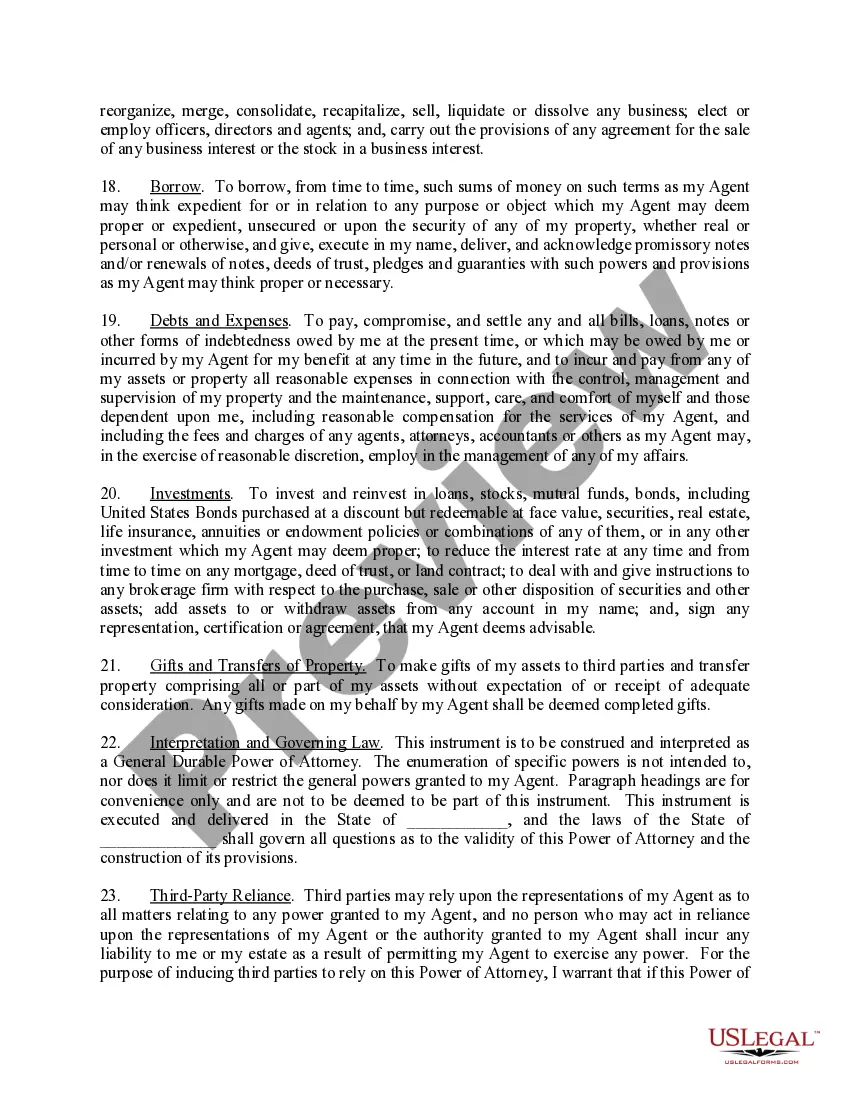 Get General Durable Power of Attorney Appointing Agent to Act For Principal Regarding All Property Matters Preview General Durable Power of Attorney Appointing Agent to Act For Principal Regarding All Property Matters