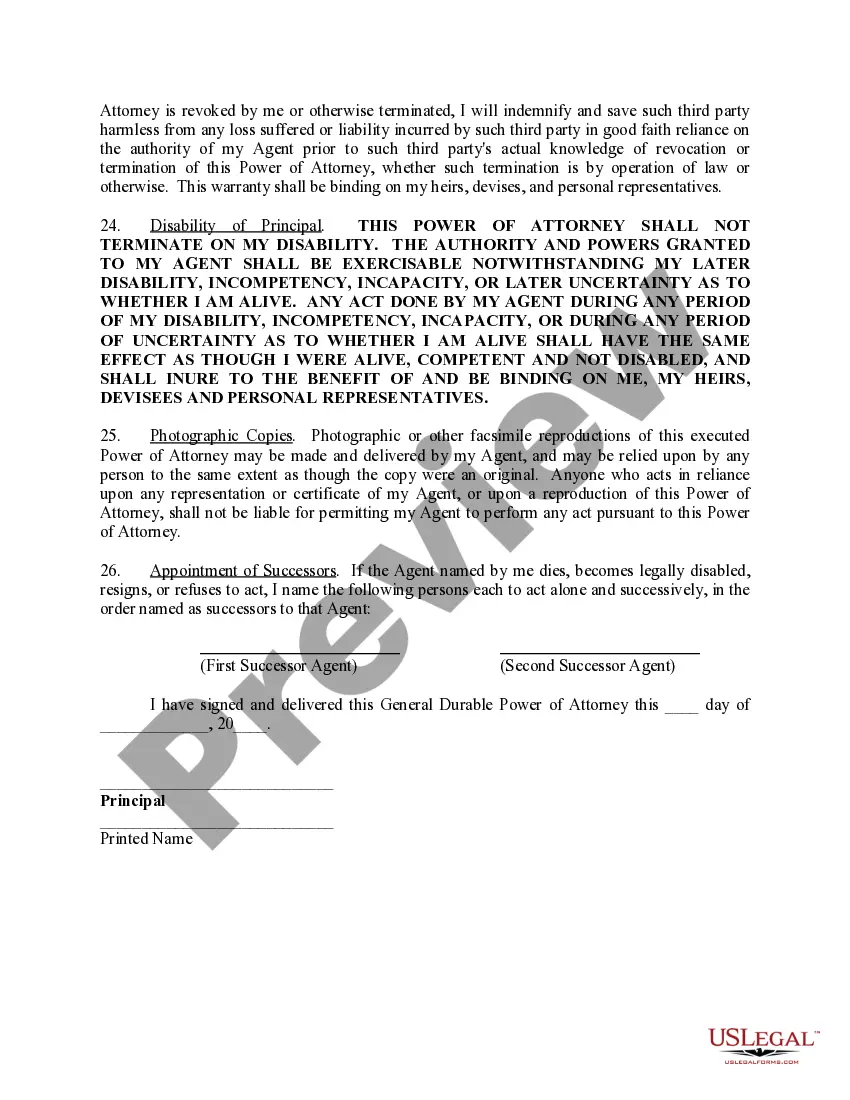 Get General Durable Power of Attorney Appointing Agent to Act For Principal Regarding All Property Matters Preview General Durable Power of Attorney Appointing Agent to Act For Principal Regarding All Property Matters