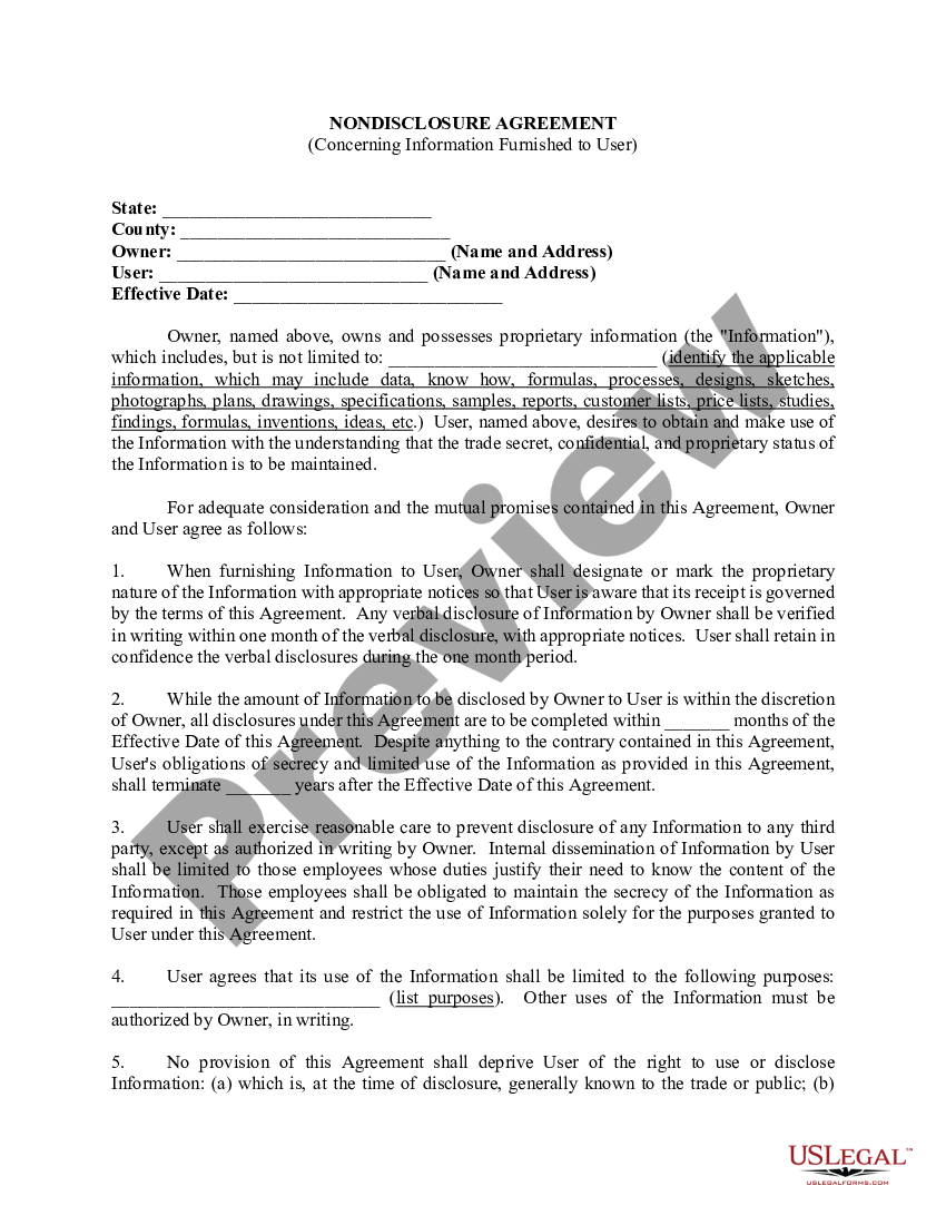 page 0 Nondisclosure Agreement Concerning Information Furnished to User preview