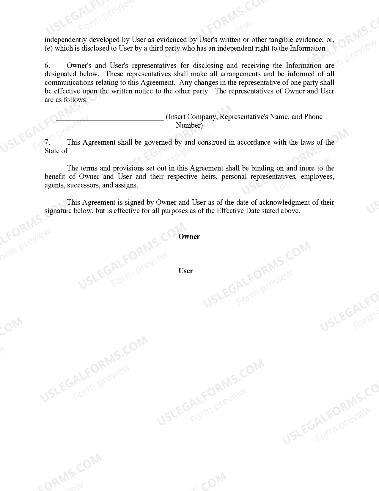 Preview Nondisclosure Agreement Concerning Information Furnished to User