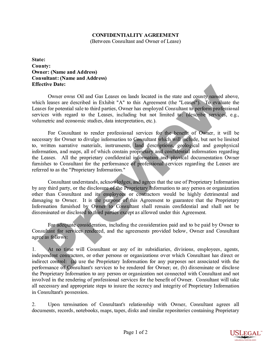 page 0 Confidentiality Agreement Between Consultant and Owner of Lease preview