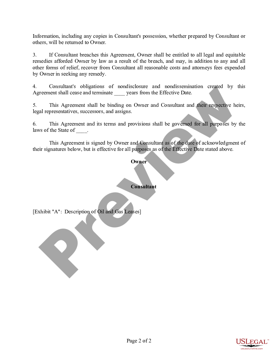 page 1 Confidentiality Agreement Between Consultant and Owner of Lease preview