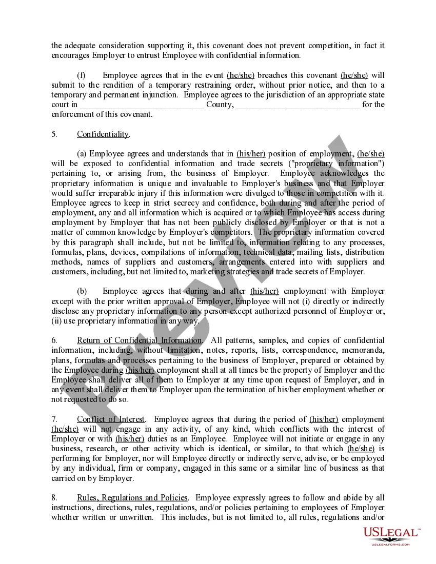 Get Employment Agreement with Covenant Not to Compete Preview Employment Agreement with Covenant Not to Compete