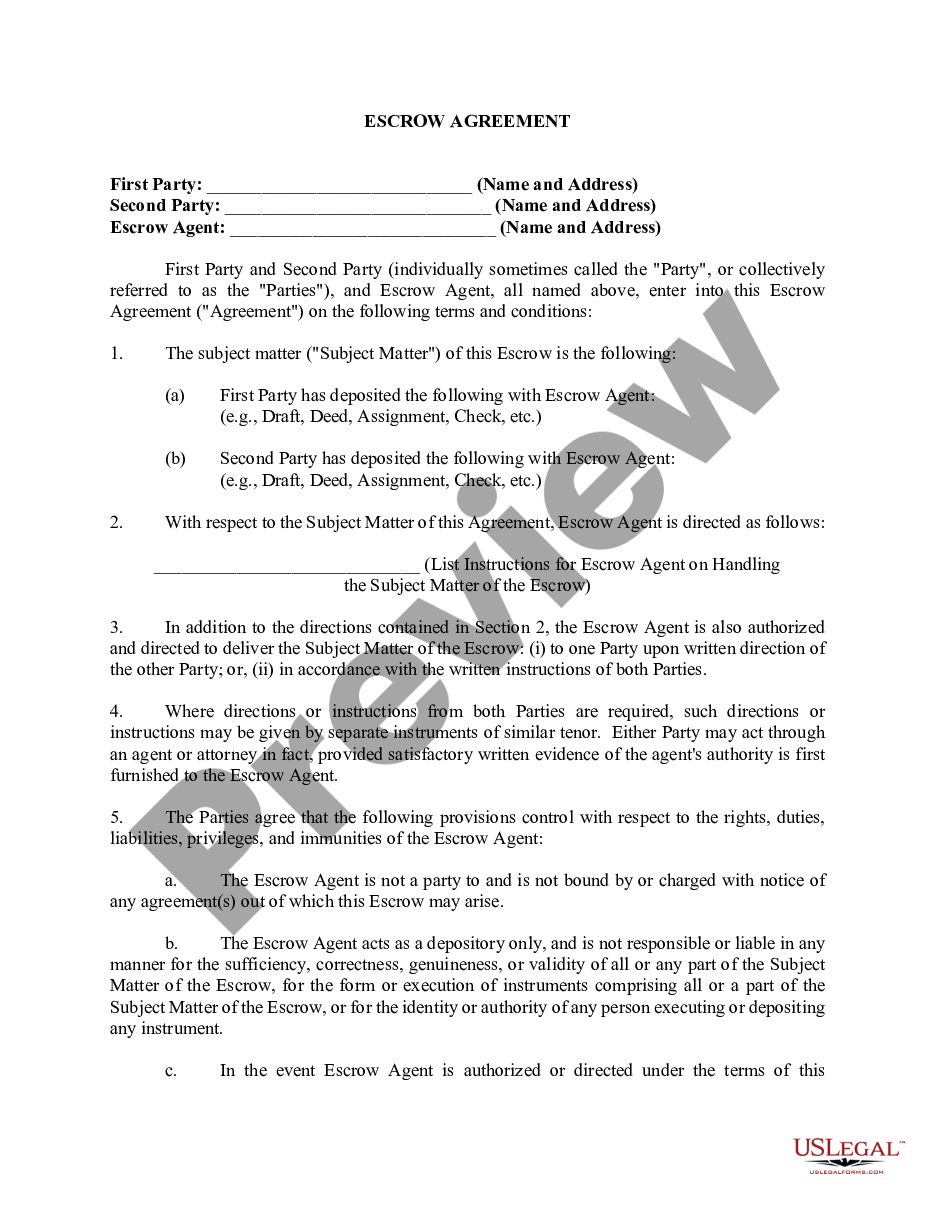 page 0 Escrow Agreement preview