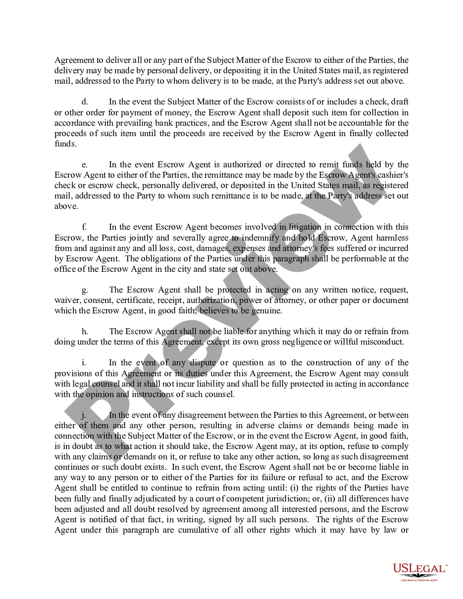 page 1 Escrow Agreement preview
