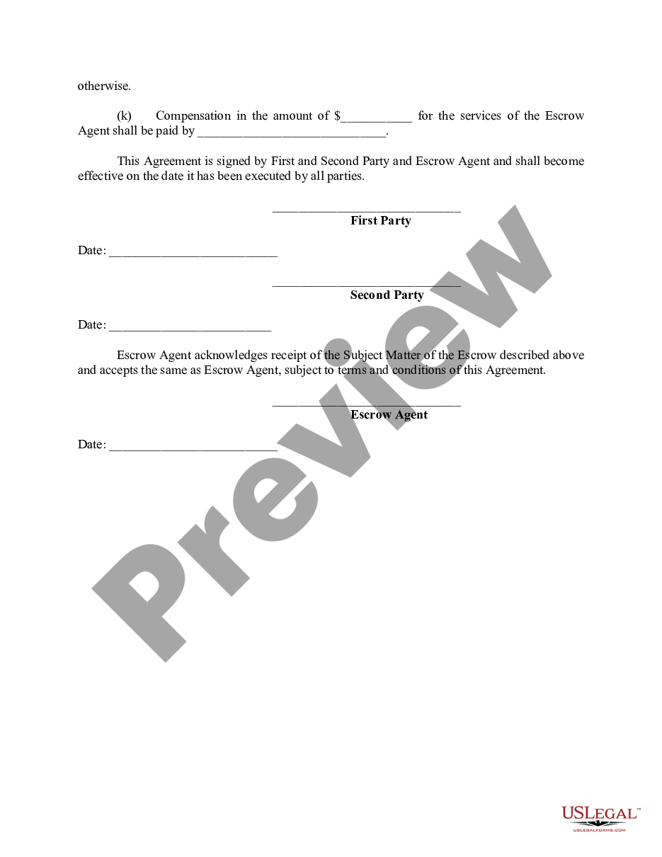 page 2 Escrow Agreement preview