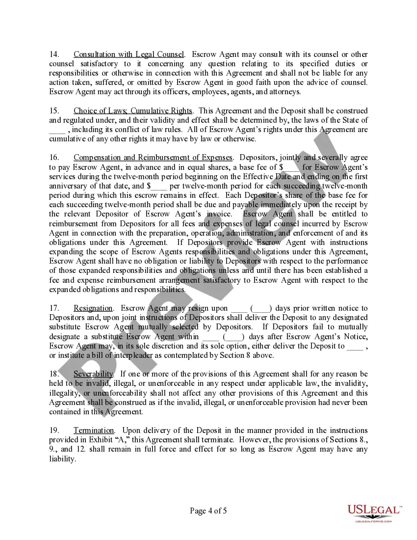 Get Escrow Agreement with the Subject of Escrow Described in Exhibit Preview Escrow Agreement with the Subject of Escrow Described in Exhibit
